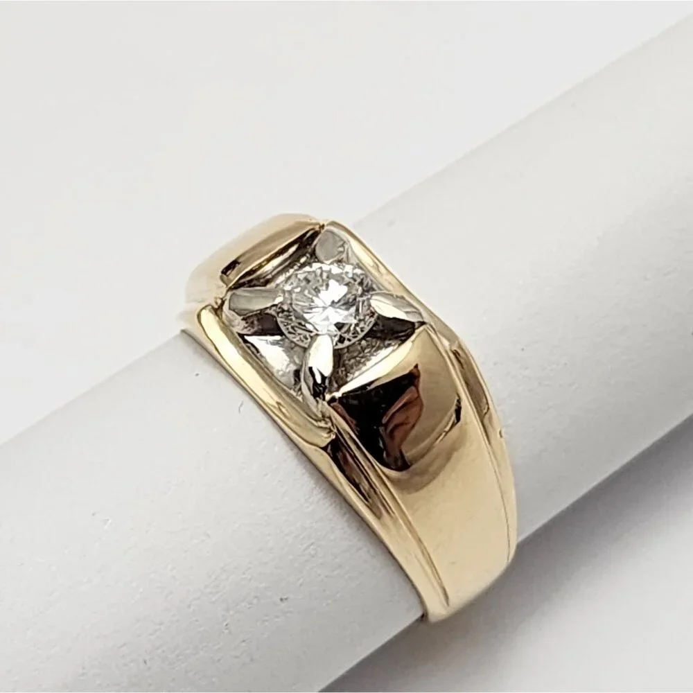 Unique 14K Solid Two Tone Multi Color Gold Designer Diamond Men's Ring - Size 9